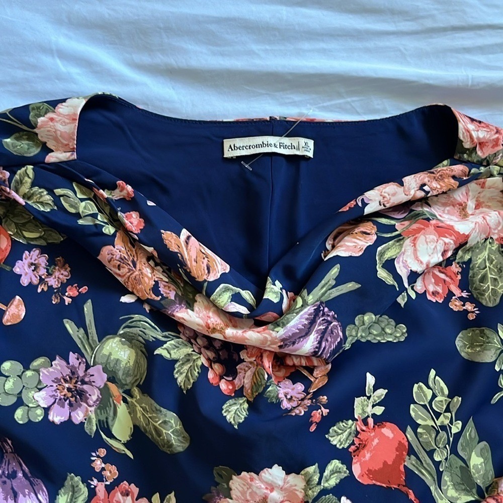 Abercrombie & Fitch Floral Asymmetric Hem Midi Dress Wedding Guest sz XL NWOT - Picture 13 of 13